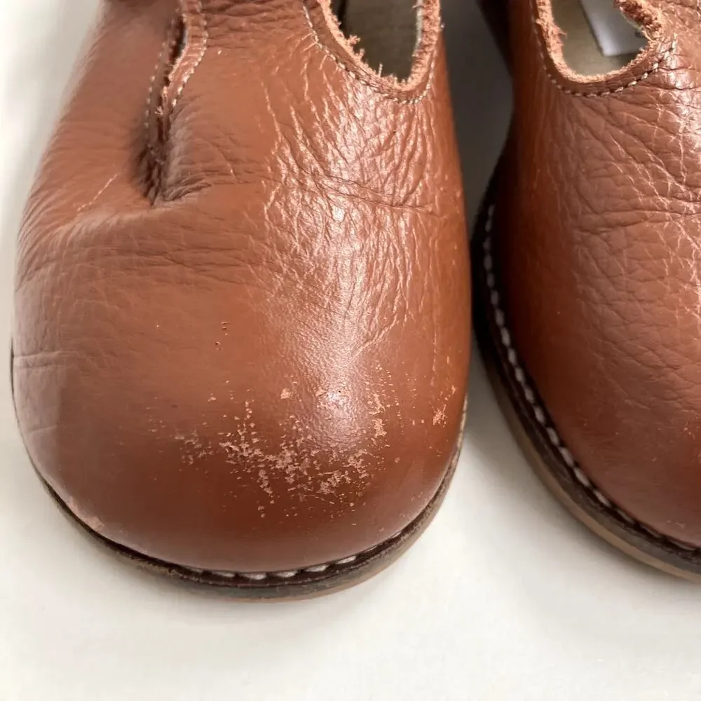 Mon Petit Shoes Hard Sole T-Strap Shoe - Brown - Leather - 11